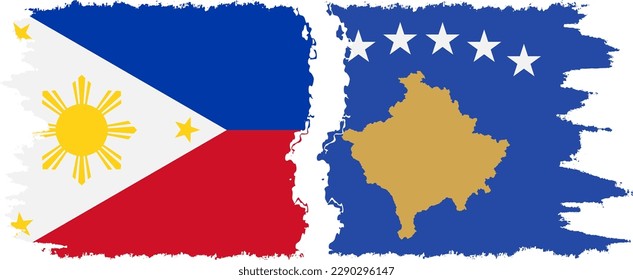 Kosovo and Philippines grunge flags connection, vector