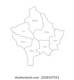 Kosovo political map of administrative divisions