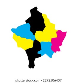 Kosovo political map of administrative divisions - districts. Blank vector map in CMYK colors.