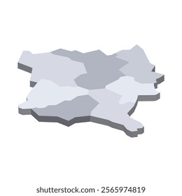 Kosovo political map of administrative divisions - districts. 3D isometric blank vector map in shades of grey.