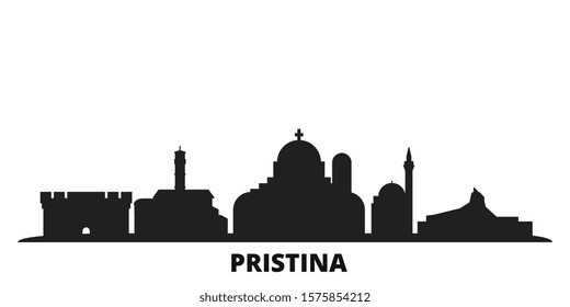 Kosovo, Pristina city skyline isolated vector illustration. Kosovo, Pristina travel black cityscape