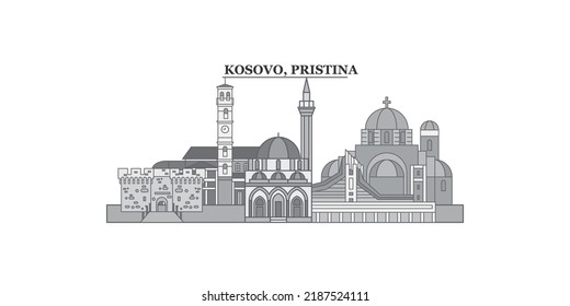 Kosovo, Pristina city skyline isolated vector illustration, icons