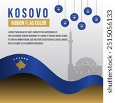 Kosovo ribbon flag with Imperial Mosque silhouette and decoration