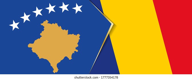 Kosovo and Romania flags, two vector flags symbol of relationship or confrontation.