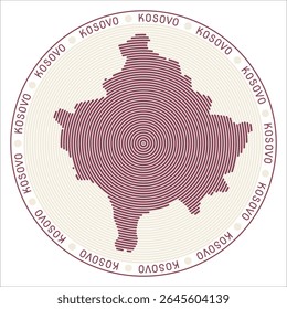 Kosovo round logo design. Country shape built of rings. Kosovo text around the country. Vector Illustration.