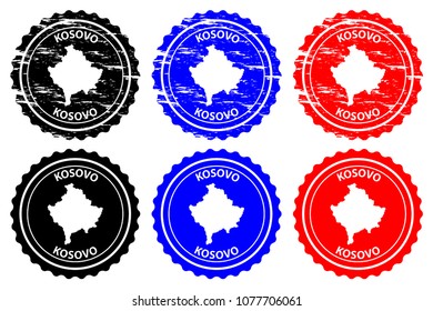 Kosovo - rubber stamp - vector, Kosovo map pattern - sticker - black, blue and red