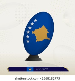 Kosovo Rugby Ball on Rugby Kicking Tees with Modern Design. Illustration perfect for sports, national pride, and rugby-related projects.