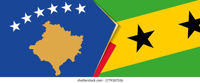 Kosovo and Sao Tome and Principe flags, two vector flags symbol of relationship or confrontation.
