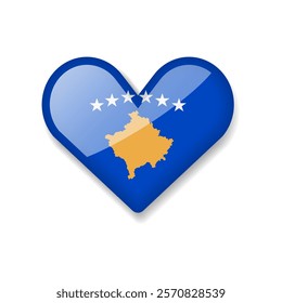 Kosovo - Shiny Flag in the Form of Heart. Vector Illustration.