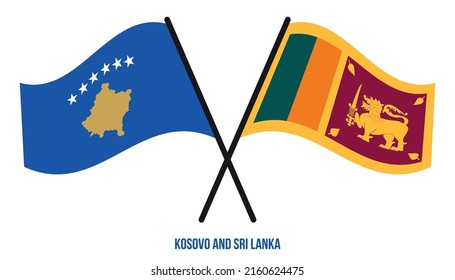 Kosovo and Sri Lanka Flags Crossed And Waving Flat Style. Official Proportion. Correct Colors.