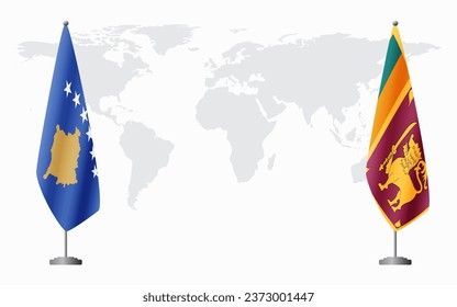 Kosovo and Sri Lanka flags for official meeting against background of world map.