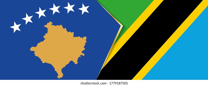 Die Flaggen des Kosovo und Tansanias, zwei Vektorfahnen, Symbol für Beziehung oder Konfrontation.