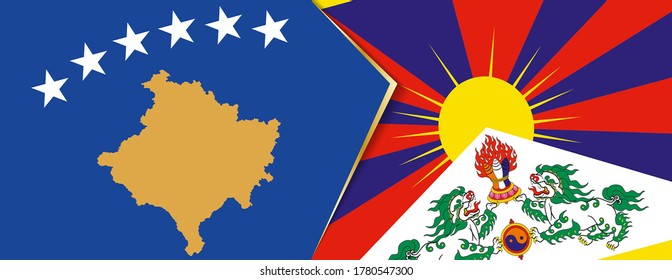 Kosovo and Tibet flags, two vector flags symbol of relationship or confrontation.