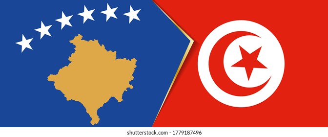 Kosovo and Tunisia flags, two vector flags symbol of relationship or confrontation.