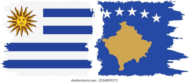 Conexión de banderas grunge de Kosovo y Uruguay, Vector