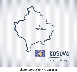 Kosovo vector chalk drawing map isolated on a white background