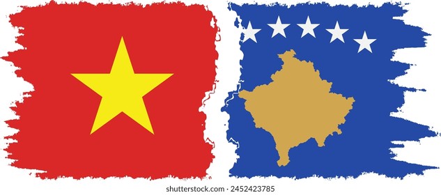 Kosovo and Vietnam grunge flags connection, vector