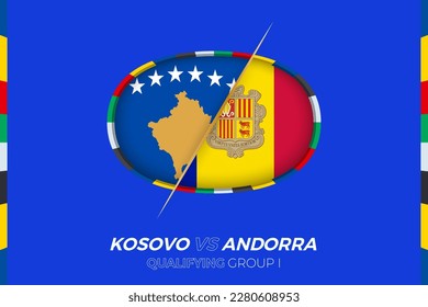 Kosovo vs Andorra icon for European football tournament qualification, group I. Competition icon on the stylized background.