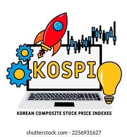 kospi - corea de índices compuestos de precios de las acciones de acrónimo. fondo de concepto de negocio.  concepto de ilustración vectorial con palabras clave e iconos. ilustración con iconos para banner web, volante, landi