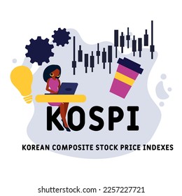 kospi - corea de índices compuestos de precios de las acciones de acrónimo. fondo de concepto de negocio.  concepto de ilustración vectorial con palabras clave e iconos. ilustración con iconos para banner web, volante, landi