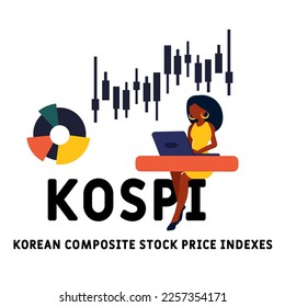 kospi - corea de índices compuestos de precios de las acciones de acrónimo. fondo de concepto de negocio.  concepto de ilustración vectorial con palabras clave e iconos. ilustración con iconos para banner web, volante, landi