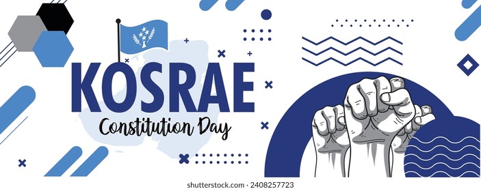 
Kosrae Constitution Day or Kosrae banner with retro abstract geometric shapes, Kosrae flag and map. blue colors scheme. Kosrae Unity Day. Vector Illustration