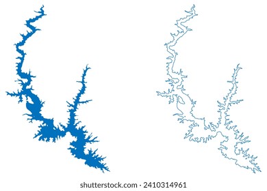 Kossou lake (Republic of Côte d'Ivoire, Ivory Coast) map vector illustration, scribble sketch Reservoir Lac de Kossou Dam map