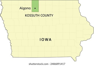 Kossuth County and village of Algona location on Iowa state map