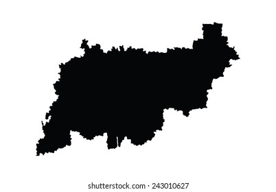 Kostroma Oblast map silhouette vector, map isolated on white background. High detailed silhouette illustration. Russia oblast map illustration.
