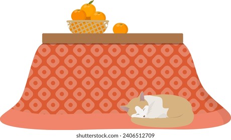 Kotatsu, mandarin oranges and cat