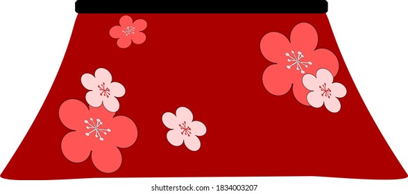 Kotatsu with red floral pattern
