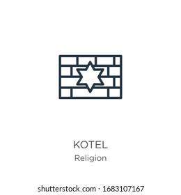 Kotel icon. Thin linear kotel outline icon isolated on white background from religion collection. Line vector sign, symbol for web and mobile