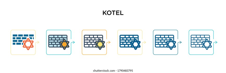 Kotel vector icon in 6 different modern styles. Black, two colored kotel icons designed in filled, outline, line and stroke style. Vector illustration can be used for web, mobile, ui