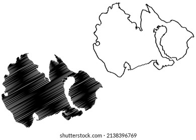 Kotelny island (Russia, Russian Federation, New Siberian Islands archipelago, Anzhu Islands) map vector illustration, scribble sketch Bunge Land map