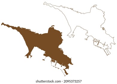 Kotlin island (Russia, Russian Federation, Saint Petersburg, Gulf of Finland) map vector illustration, scribble sketch Kotlin map