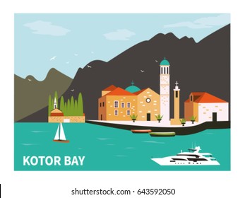 Kotor bay in Montenegro. Vector