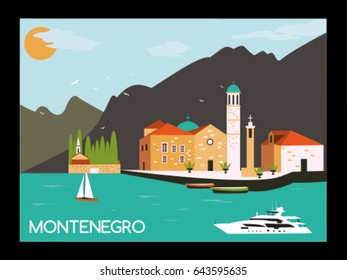 Kotor bay in Montenegro. Vector