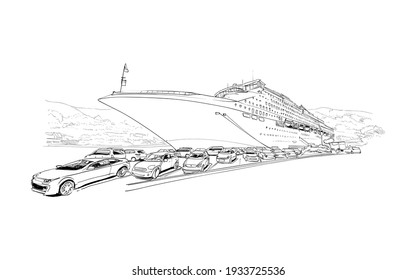 Kotor. Montenegro. City design sketch. Hand drawn vector illustration. 