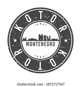Kotor, Montenegro Skyline Stamp. Round Postmark Icon City Design. Vector Landmark Travel Badge.