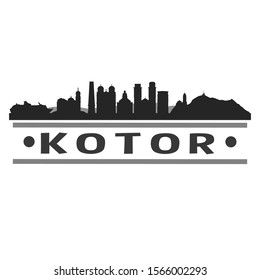 Kotor Montenegro Travel. City Skyline. Silhouette City. Design Vector. Famous Monuments.