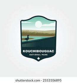 Kouchibouguac National Park vintage logo vector illustration design, bridge and bird view in Kouchibouguac