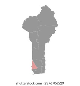 Kouffo department map, administrative division of Benin.