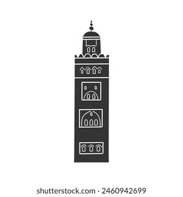 Icono de la mezquita de Koutoubia Ilustración de silueta. Símbolo de pictograma gráfico de Vector de Marrakech Símbolo de Clip. Doodle Sketch Signo negro.