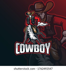 kowboy mascot logo design vector with modern illustration concept style for badge, emblem and t shirt printing. kowboy and horse illustration.