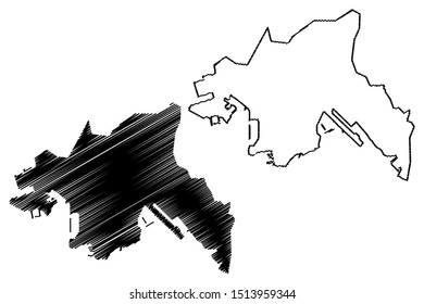 Kowloon region (Hong Kong Special Administrative Region of the People's Republic of China, Hong Kong SAR) map vector illustration, scribble sketch Kowloon Peninsula and New Kowloon map