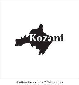 Kozani map and black lettering design on white background