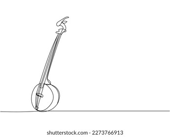 Kozobas one line art. Continuous line drawing of musical, equipment, Traditional Ukrainian instrument, stringed, culture, ethnic, ukraine, musical, national, guitar, banjo, folk