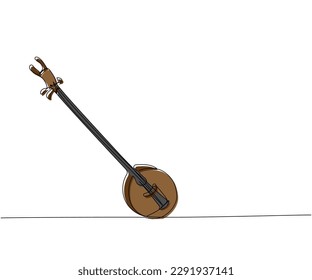 Kozobas one line color art. Continuous line drawing of musical, equipment, Traditional Ukrainian instrument, stringed, culture, ethnic, ukraine, musical, national, guitar, folk