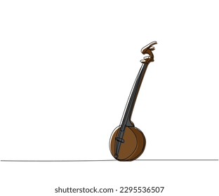 Kozobas one line color art. Continuous line drawing of musical, equipment, Traditional Ukrainian instrument, stringed, culture, ethnic, ukraine, musical, national, guitar, banjo, folk