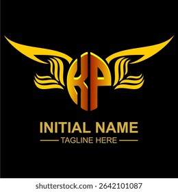 KP Golden Wing Emblem Logo with elegant gold wings, sleek and modern design. Ideal for branding, creative projects, luxury businesses, or artistic ventures.